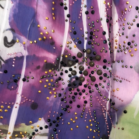 Crimson Ivy Floral High/Low Beaded Racerback Tank Top Blouse Size Small - Picture 5 of 12